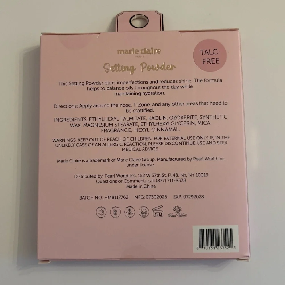 Marie Claire Paris Setting Powder Soft Matte Finish Long Wear Pink White New OS